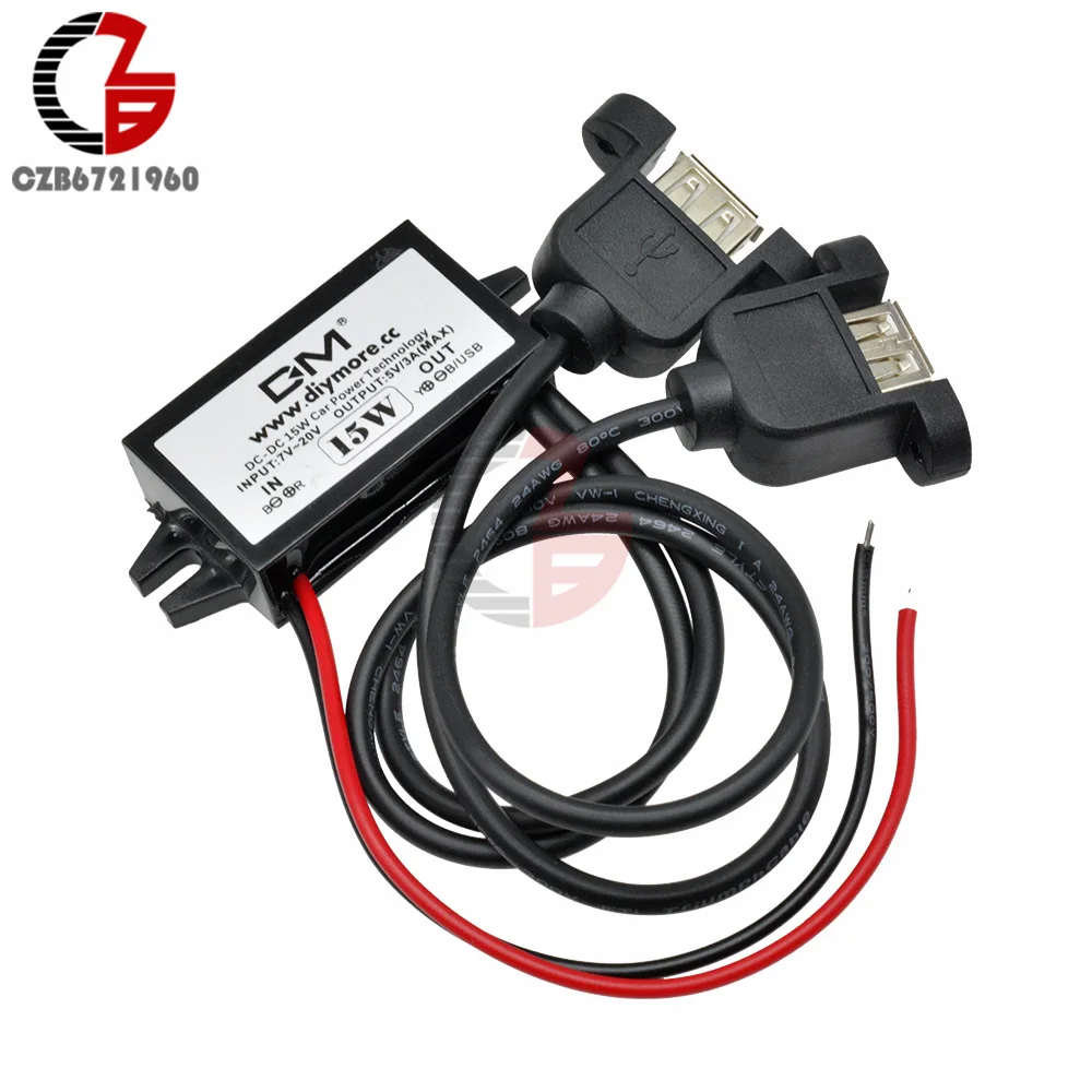 Двойной USB DC-DC 12 В до 5 В 3 А 15 Вт понижающий преобразователь питания Регулятор Адаптер для автомобильного зарядного устройства Тип USB защита от короткого замыкания