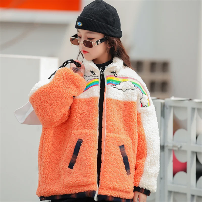 

5-16Y Baby Grain Fleece Coat for Teen Girl Fashion Patchwork Jacket 2021 Autumn Winter Thicken Warm Kids Clothes Girls Outfits