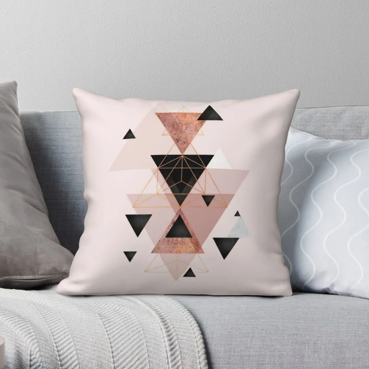 

Geometric Triangles In Blush And Rose Gold Pillowcase Polyester Linen Velvet Zip Decor Pillow Case Sofa Seater Cushion Case