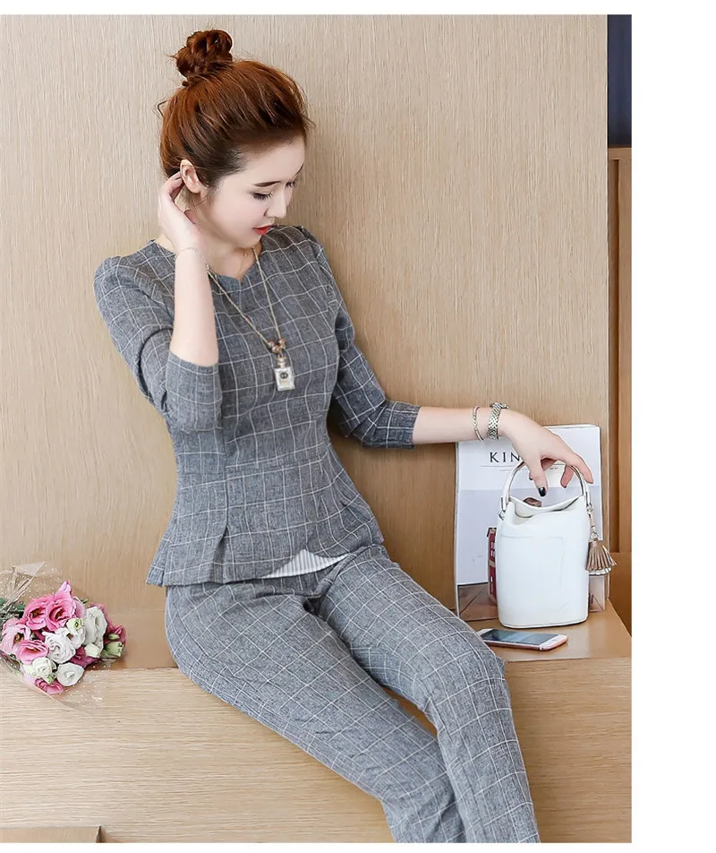 2020 Women Fashion Suits Autumn Elegant Vestidos Bussiness OL Two Piece Shirt and Ankle Length Pants Sets Tracksuit |