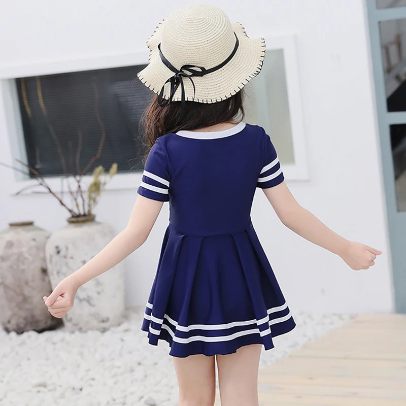 Новый однотонный купальник с коротким рукавом для девочек юбка из двух предметов