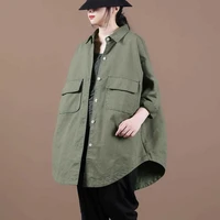 autumn new korean loose single breasted shirt coat yellow army black casual women asymmetric trench clothes