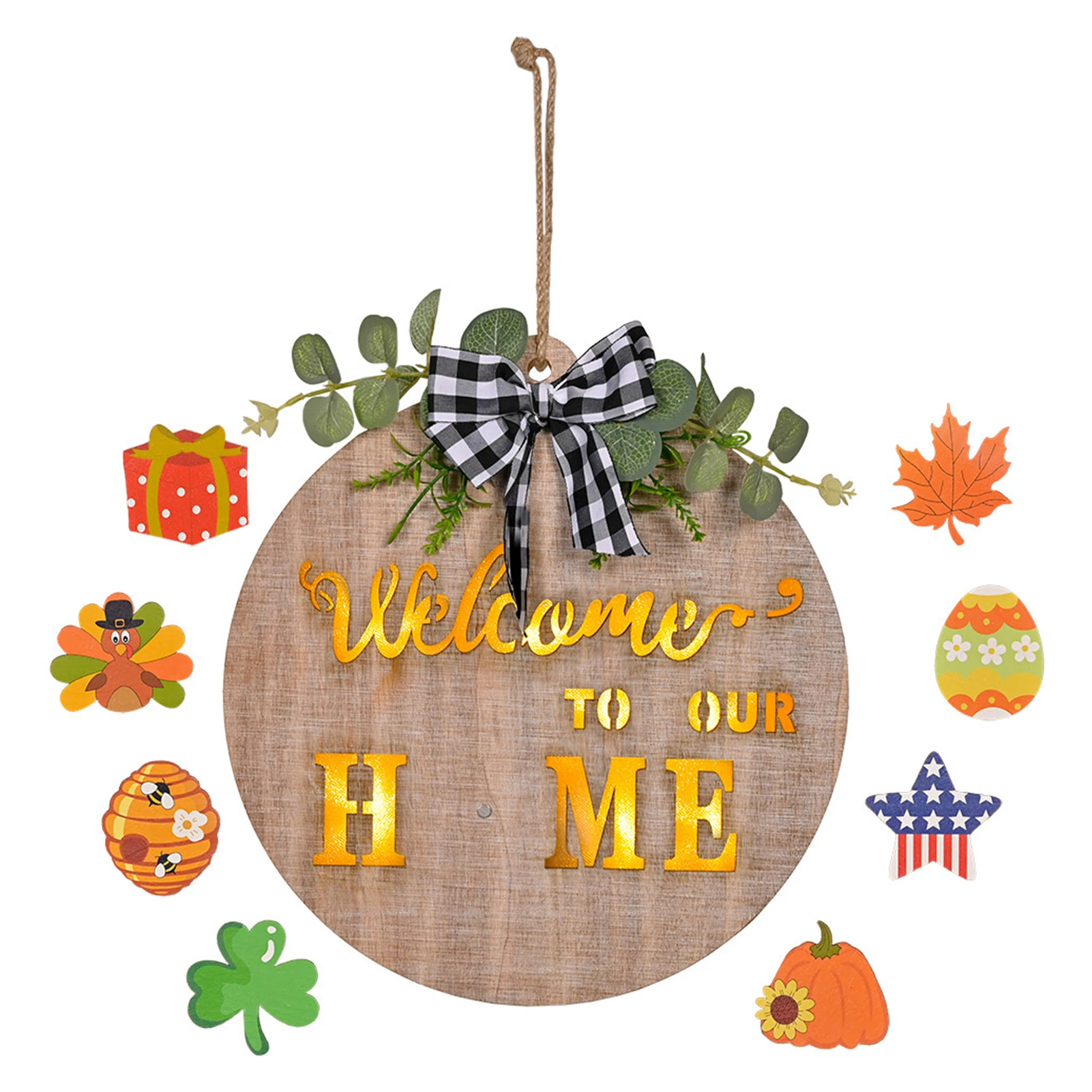 

Welcome Door Sign Interchangeable Round Door Hanging For Decor