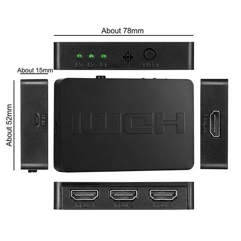 Новинка-3 в 1 HDMI разветвитель 3 порта концентратор автоматический переключатель 3X1