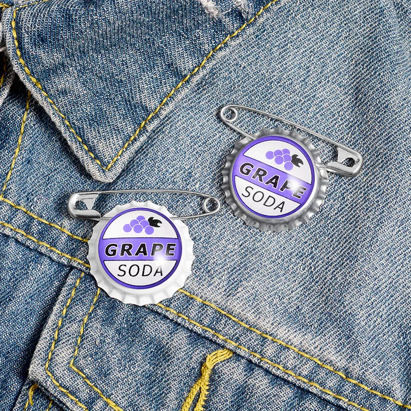 Grape Soda Bottle Caps Pin Carl Japanese Anime Cartoon Movie Badge Jewelry Brooches Denim Shirt Lapel Safe Pins for Kids Gifts