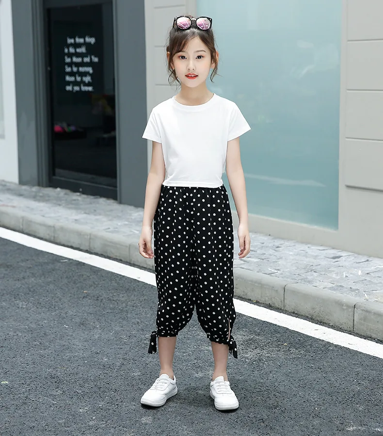 

2020 Summer baby Girls Clothes Outfits Toddler chiffon Kids Top t shirt Polka dot loose pant 3 4 5 6 7 8 9 10 11 12 Years