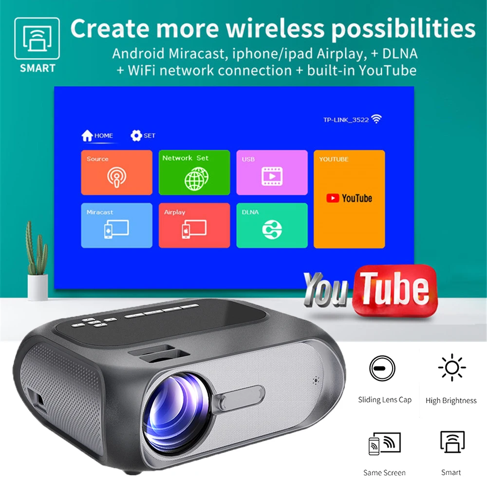 BUIANUWOD 2020 New T7 Home Theater 720P 200 ANSI LED 200'' Smart Projector Android 10 Support 4K 1080P Full HD Beamer |