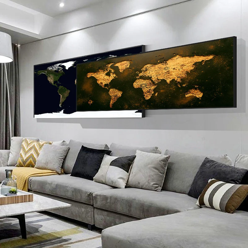 

Unframed World Map Oil Painting Posters and Prints Decoration Painting of World of Map Canvas Wall Art Pictures for Living Room