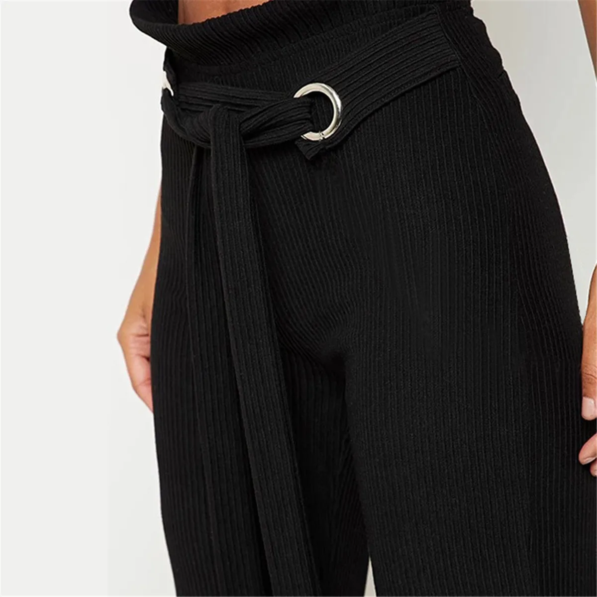 

Women's High Waist Casual Drawstring Wide Leg Pants Casual Bottom Slit Bell Bandage Lace Up Waistband Corduroy Flared Trousers