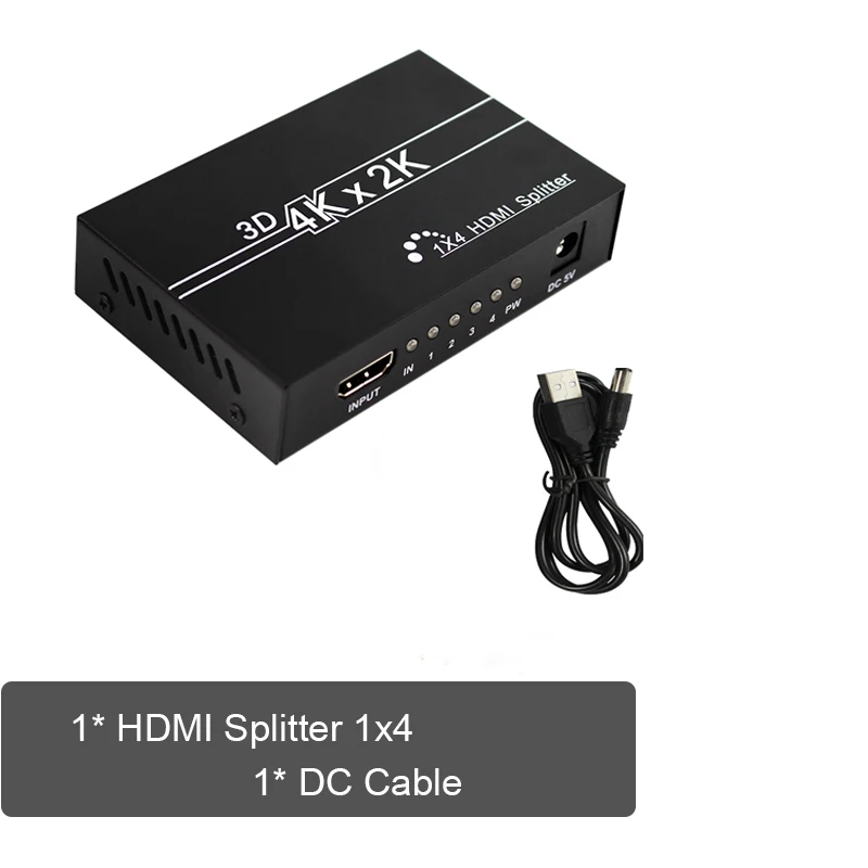 DC CABLE Full HD 1080P HDMI сплиттер 1x4 HDMI 1HDMI К 4 HDMI 1 в 4 Выход HDMI дистрибьютор с блоком питания для HDTV, DVD плеера, PS4 и т. Д - Цвет: DC CABLE