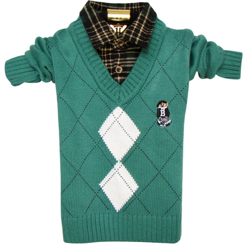 Осень 2021 детская одежда Свитера для мальчиков однотонные Хлопковые вязаные