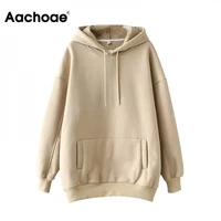 aachoae casual solid hooded hoodies women batwing long sleeve plus size sweatshirts autumn pullover pure fashion tops sudaderas