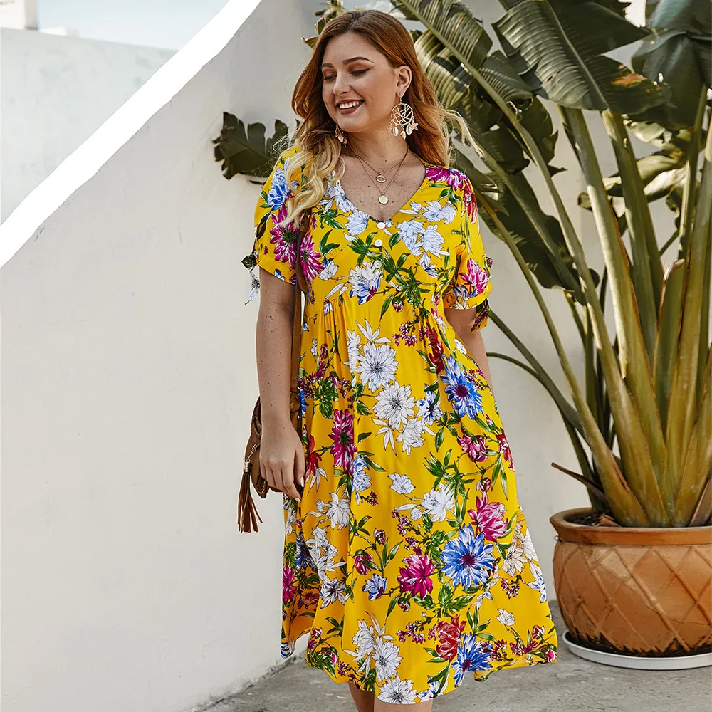 2021 летнее платье размера плюс для женщин с коротким рукавом Повседневная одежда