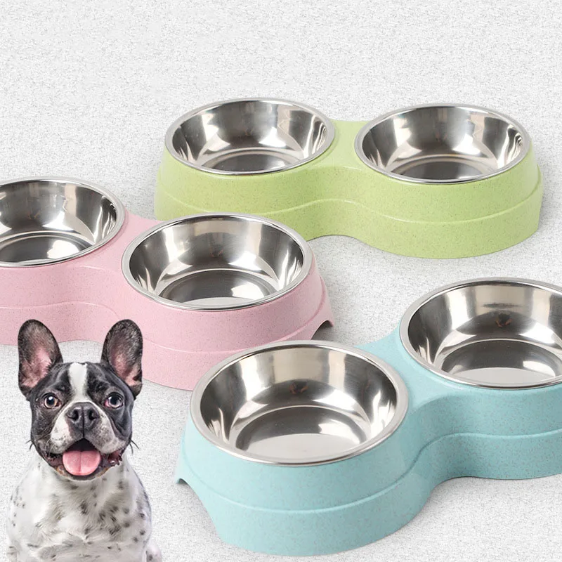 

Pet Dog Duble Bowl Kitten Food Water Feefer Stainless Steel Small Dogs Cats Drinking Dish Feeder for Pet Supplies Feeding Bowls