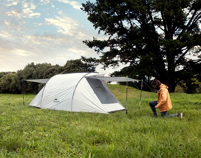 Походная палатка Naturehike, двухсторонняя дверь, большой зал, 3 человека, семейная палатка, солнцезащитная, водонепроницаемая, для путешествий, кемпинга, туризма