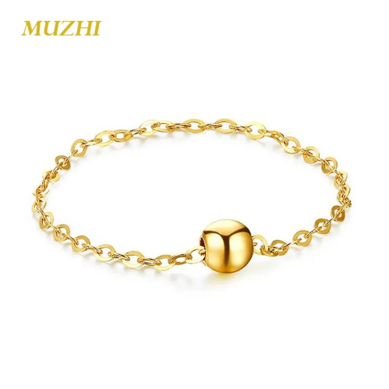 Кольцо MUZHI из настоящего 18 каратного золота с цепочкой и золотыми бусинами для