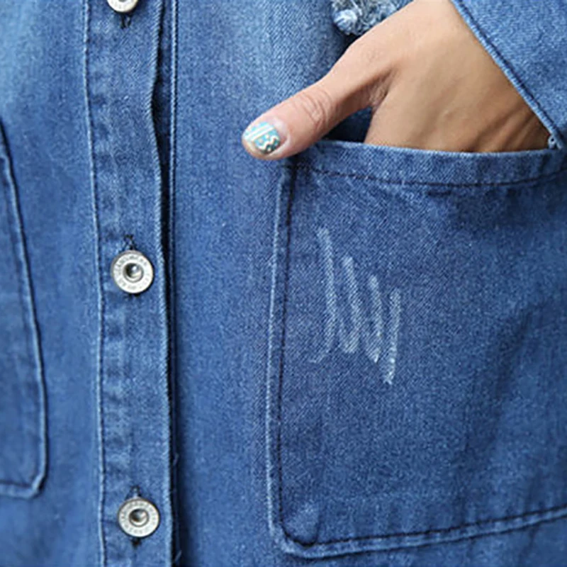 

New Spring Autumn Women Denim Long Coats Buttons Pockets Turn-down Collar Jackets Ladies Casual Outerwear Size S-5XL