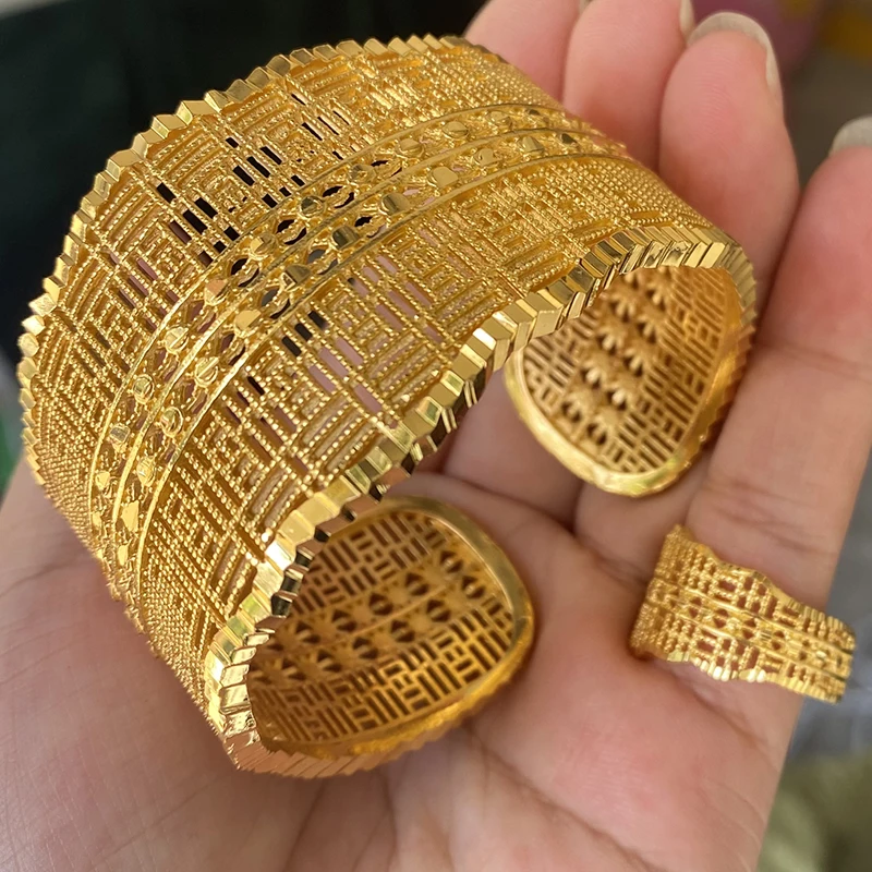 

Женский браслет Ближнего Востока, широкие африканские индийские браслеты с кольцом из 24-каратного золота, свадебные и банкетные подарки из ...