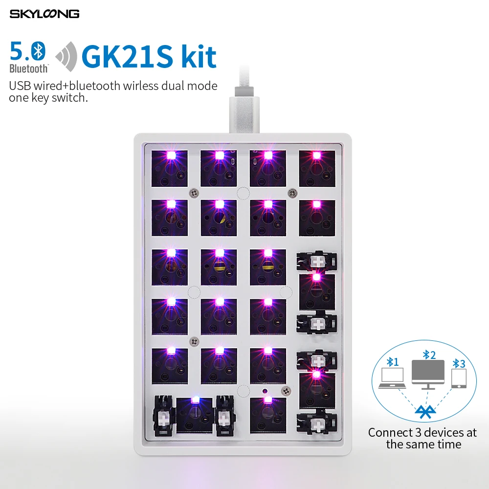 Gk21S Gk21 PCB Custom Mechanical Keyboard Hot Swappable Bluetooth BT Dual Mode RGB SMD Switch Ledes Type C USB Port Numpad