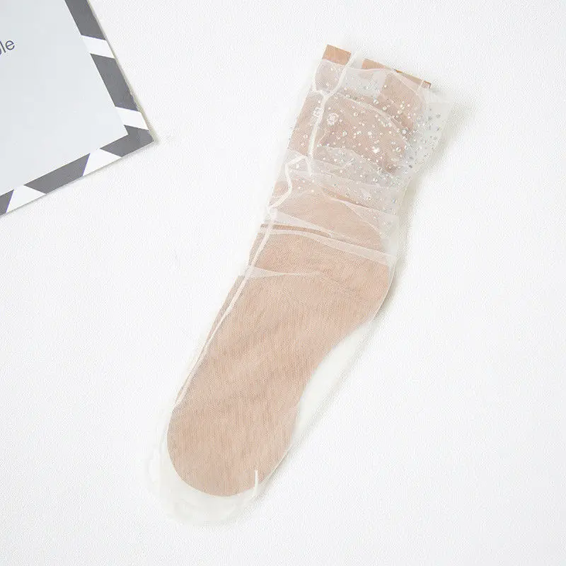 

Fashion Women Girls Transparent Glitter Crystal Silk Lace Elastic Short Ankle Socks sexy womens casual thin socks