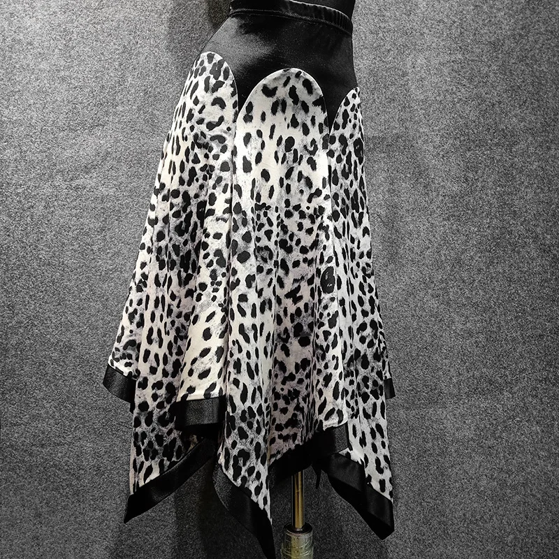 

Women Ballroom Dance Skirts Waltz Flamenco Spanish Bullfighting Clothes Leopard Print Irregular Skirt Practice Show Wear DN5544
