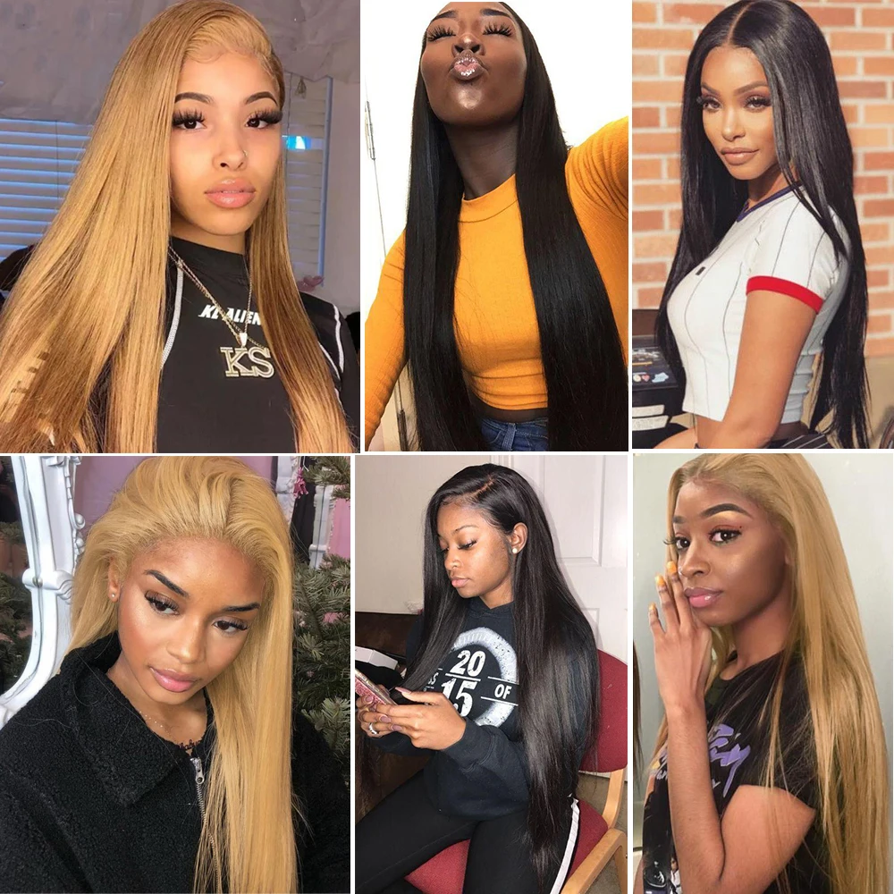

Brazilian Human Hair Lace Part Wigs 13x1 Straight T/L Part Lace Wigs 150% Density #27 Blonde/Natural Black Color Euphoria