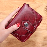 womens wallets oil wax short wallet for woman zipper mini coin purse ladies small wallet female leather card holder wallet