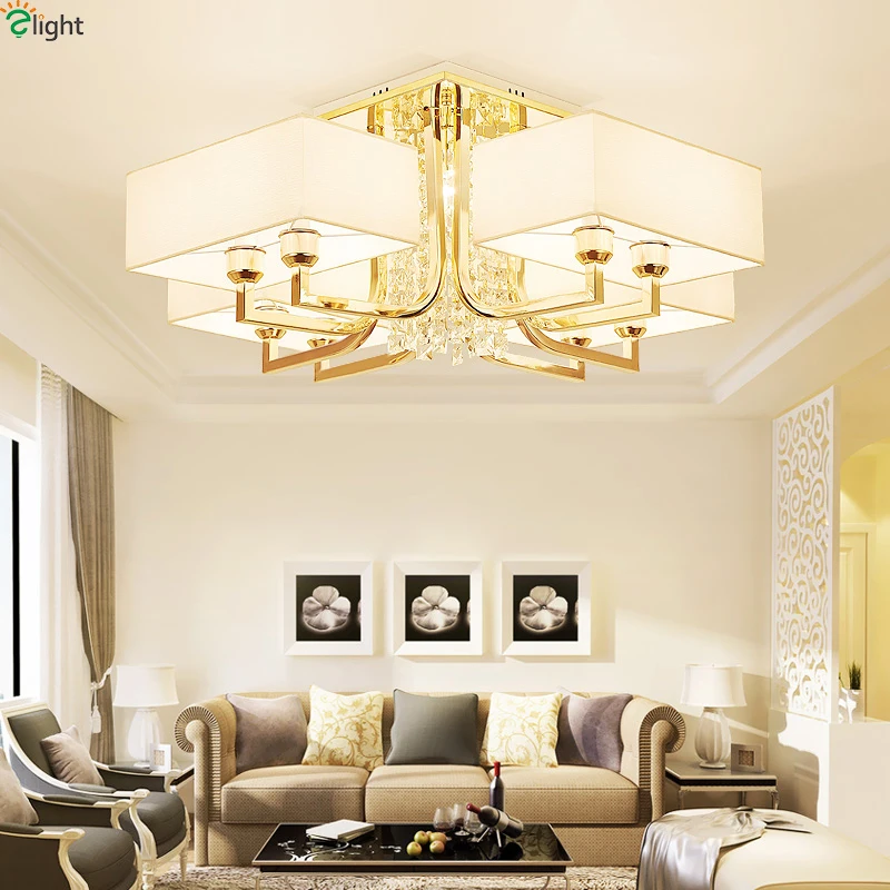 Современные хрустальные светодиодные люстры золотистые металлические