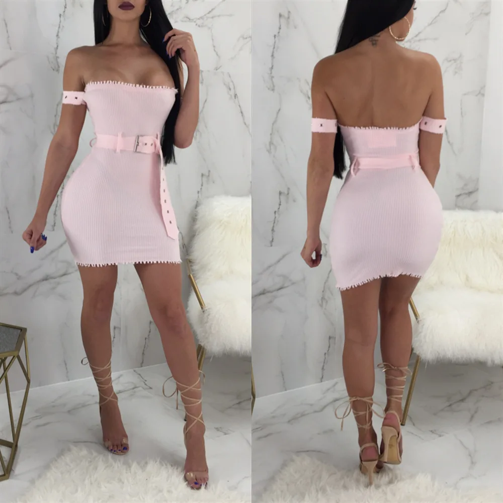 Bkld ярко розовый короткий рукав Для женщин плеча ремень обтягивающее платье мини