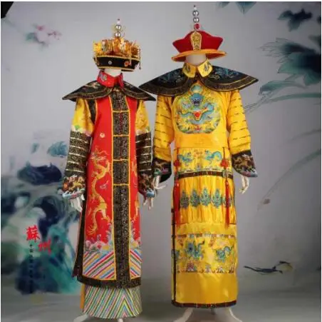 

China Qing Dynasty Emperor & Queen clothes Manchu costume Phoenix robe dragon stage costume studio portrait photography theme