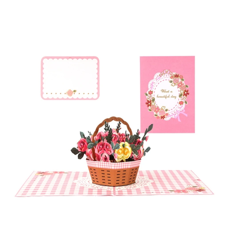 

Rose Flower 3D Pop-Up Greeting Card for Mother's Day Wedding Party with Envelope