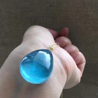 natural blue ice aquamarine pendant clear water drop women 18k gold 352612 5mm necklace jewelry aaaaa
