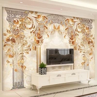 custom mural wallpaper 3d marble tile flower wall painting european style arch roman column fresco living room tv wall papers 3d