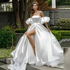 Свадебное платье принцессы LORIE цвета слоновой кости с Боковым Разрезом атласные платья невесты без бретелек со съемным пышным рукавом корсет на спине бальное платье