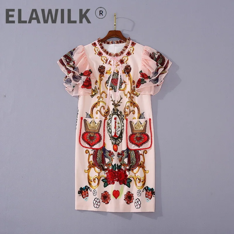 

2021 Summer runways women's brand new high quality diamonds dress Chic women vintage dress B987