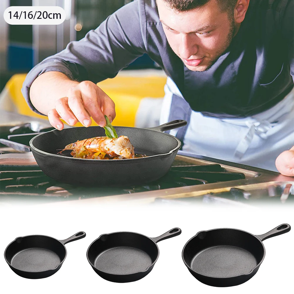 Чугунная антипригарная сковорода с длинной ручкой для жарки газовых индукции