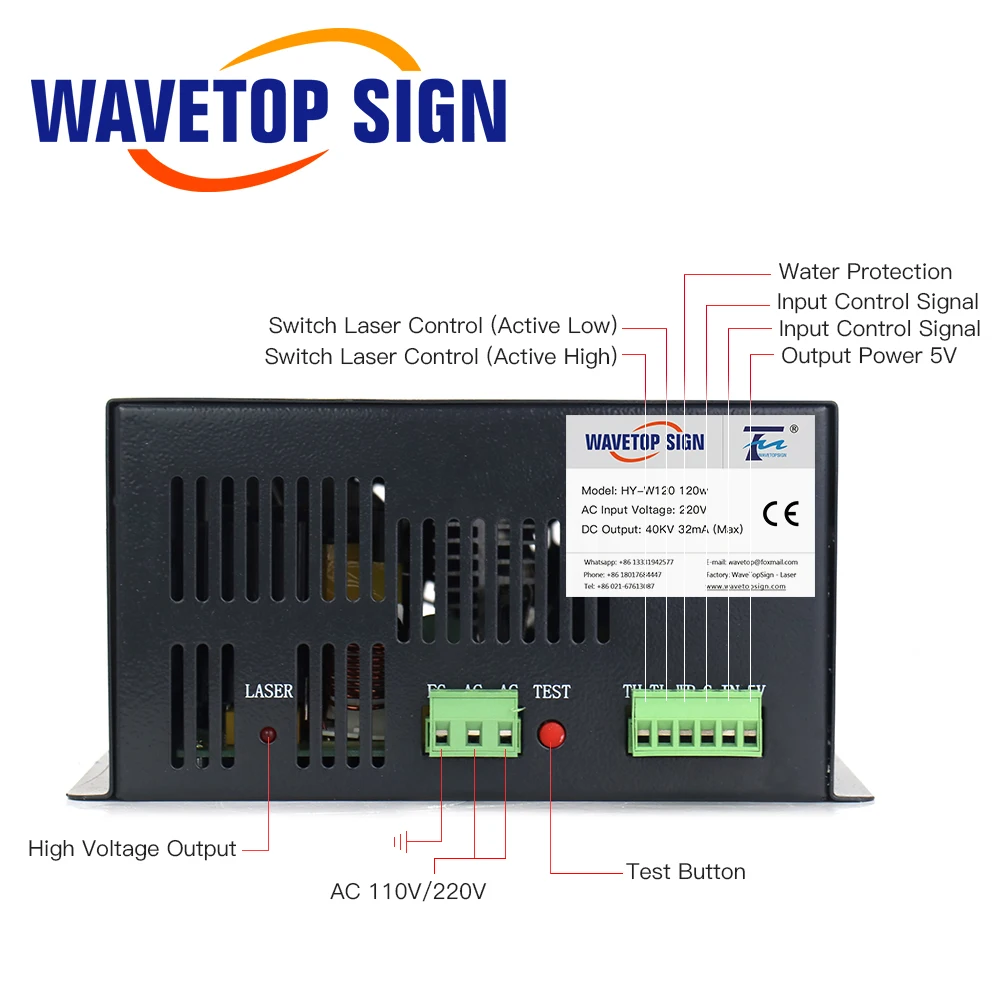 WaveTopSign HY W120 100 120 Вт CO2 лазерный источник питания для лазерной гравировки резки|match