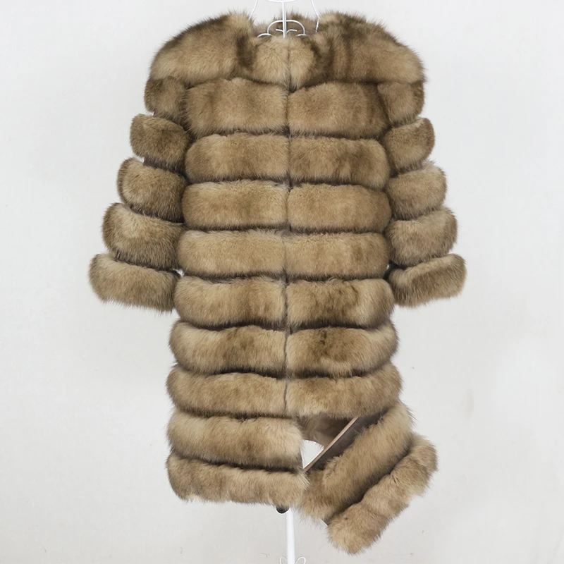 

Vogue Fad New Winter Jacket Women Long Real Fur Coat Natural Big Fluffy Fox Fur Outerwear Streetwear Thick Warm Three Quarter