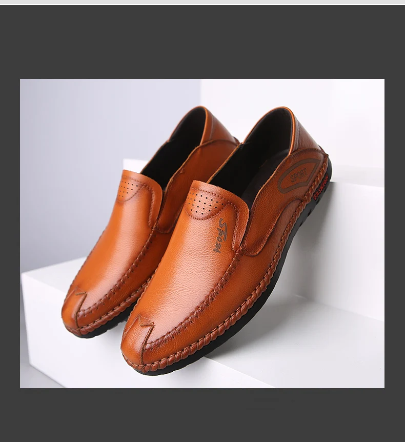 

Fashion Men's Shoes 2021 Summer New Breathable Shoes Soft Sole Casual Leather Shoes Leather Anti-skid Driving Shoes