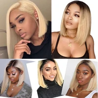 BD HAIR 1B613 Blonde Short Bob Peruvian Remy Hair Straight Lace Front Human Hair Wigs Ombre Color Lace Front Wig with Baby Hair