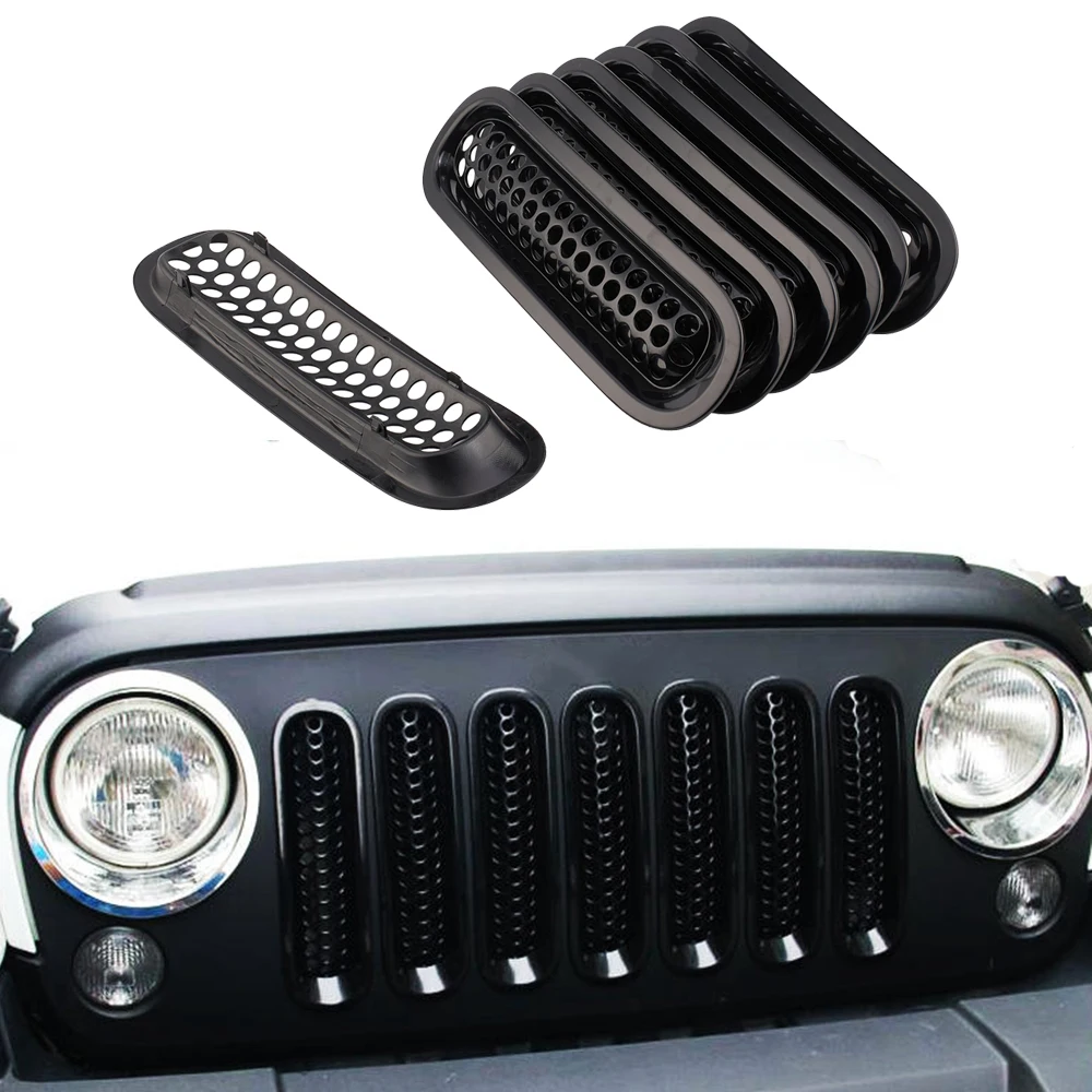 Inserts ABS Front Grill Mesh Racing Grille Kit for Jeep Wrangler JK 2007-2017, Not Fit Overland JK