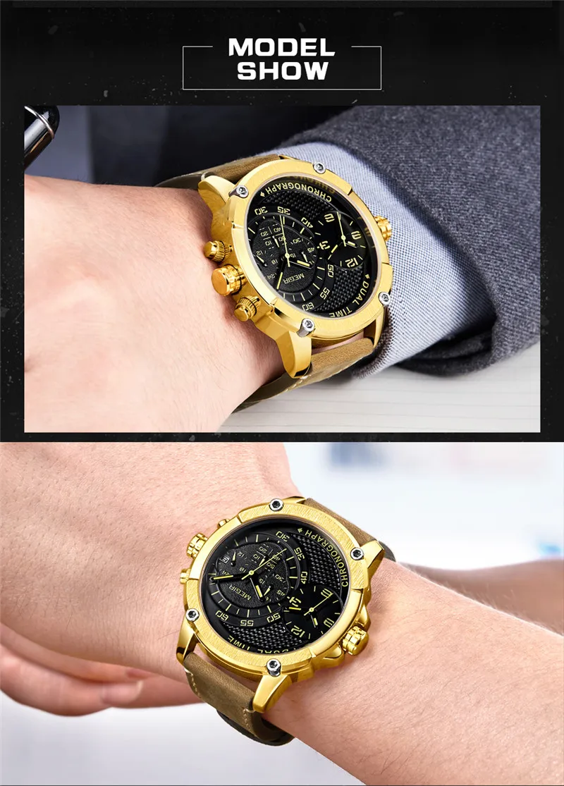 Часы MEGIR Мужские Наручные с календарем брендовые Роскошные спортивные в стиле