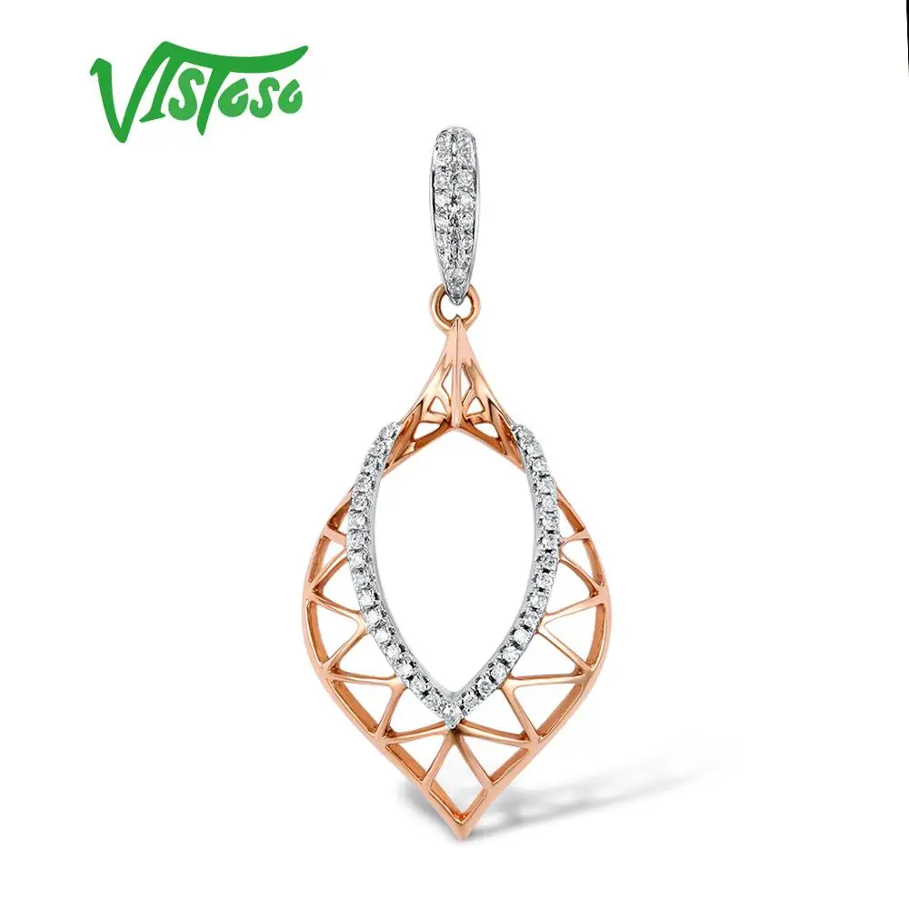 VISTOSO Gold Pendants For Women Authentic 14K 585 Rose Sparkling Round Diamond Simple Elegant Wedding Band Fine Jewelry | Украшения и