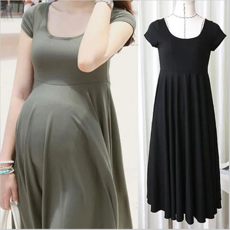 

High Quality Summer Maternity Dresses Short Sleeve Black Grey Maternity Clothes For Pregnant Women Pregnancy Clothing Vestidos