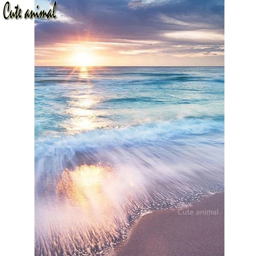 

5D Diamond Painting Seascape sunrise waves beach Picture DIY Diamond Embroidery Mosaic Full Square round Drill Decoration gift