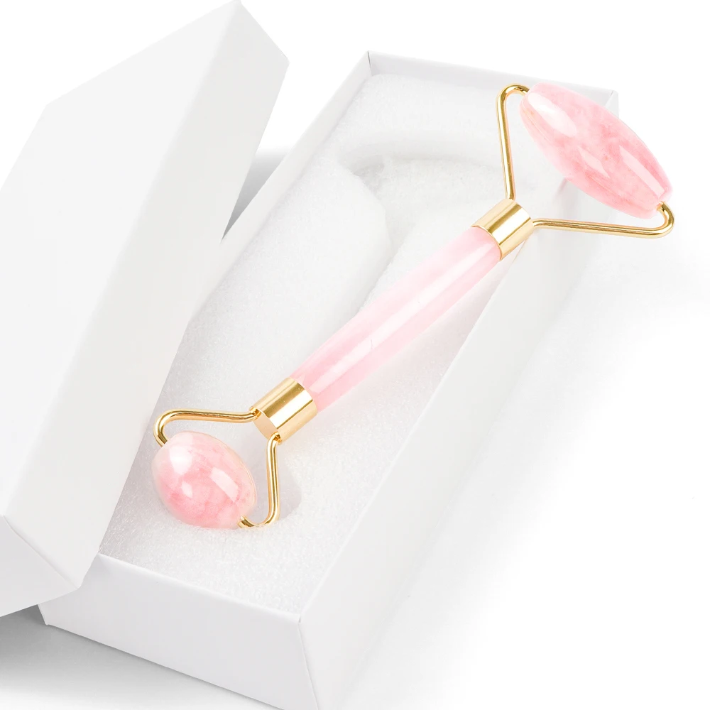 pink with box Нефритовый роликовый апгрейд тихий нефритовый массажер для лица натуральный нефрит роликовый антивозрастной роликовый массажер лица дропшиппинг - Цвет: pink with box