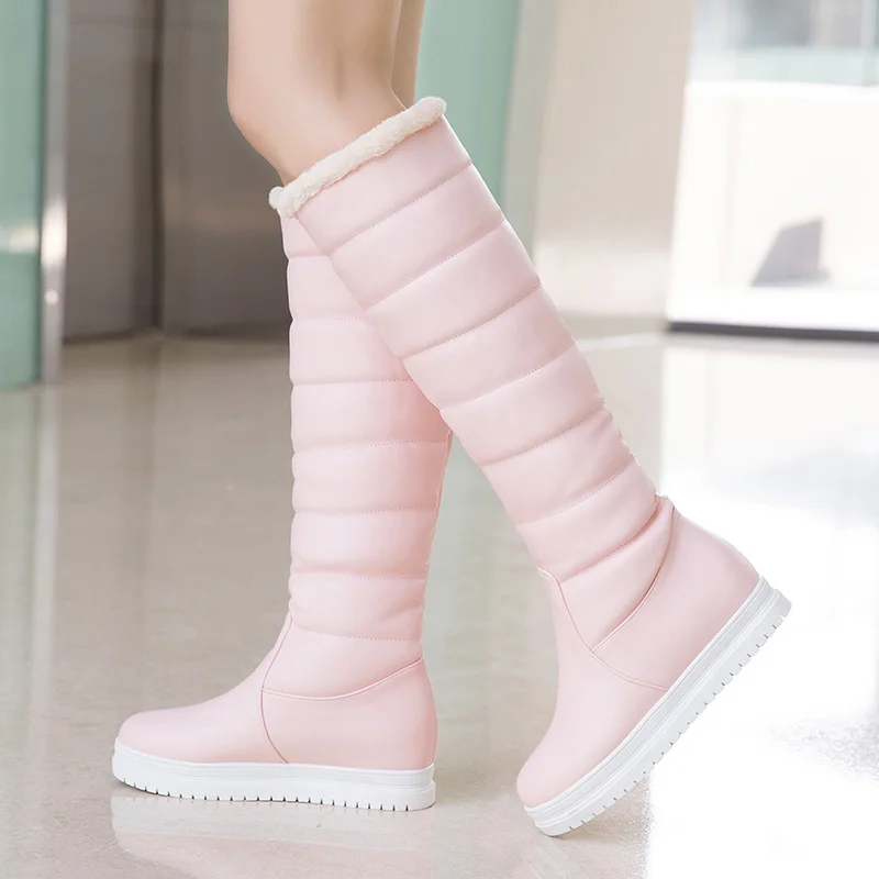 Pink 10 HTUUA/теплые плюшевые зимние сапоги; женская обувь, увеличивающая рост, без застежки; высота платформы по колено; зимние сапоги; женская обувь; цвет черный, белый; SX3234 - Цвет: Pink 10