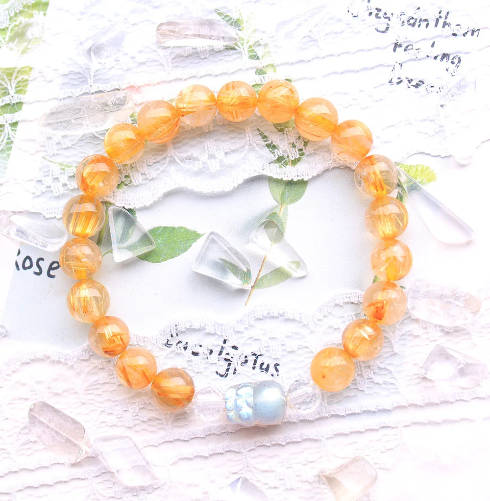 

Natural blond crystal brave bead bracelet Aura natural crystal gemstone string bracelet Women's fine jewelry gifts