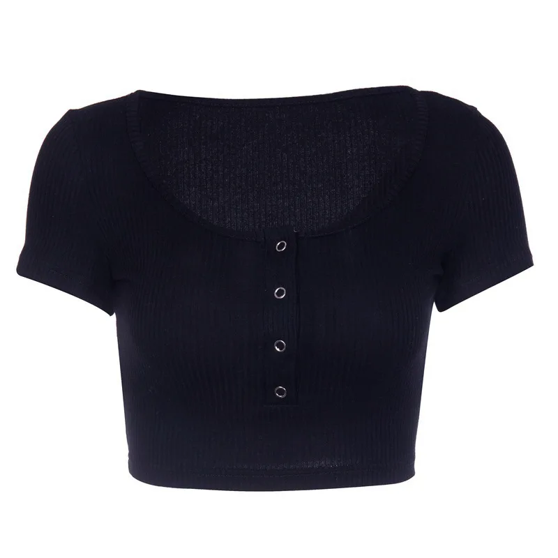 

Slim Short-sleeved Women Sexy Navel Button T-shirt Women's Wear Aesthetic Clothes