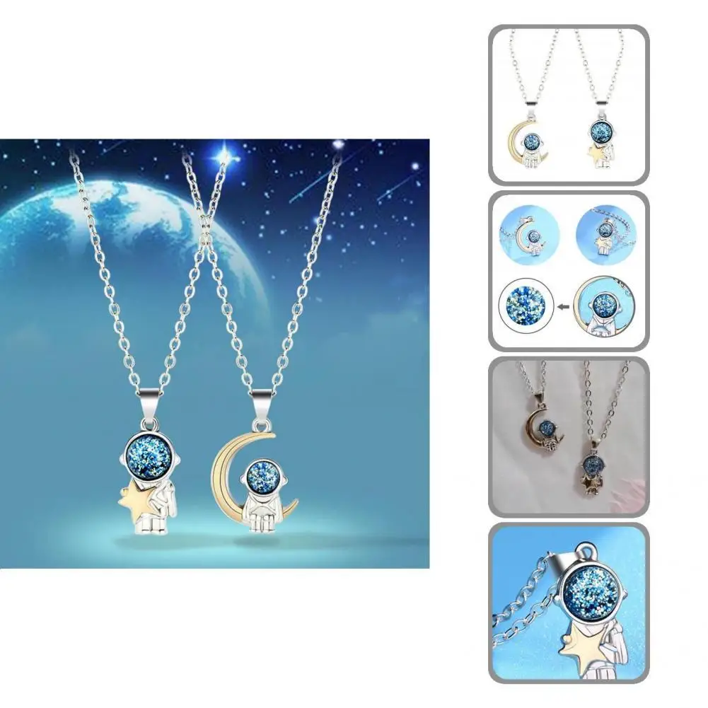 

2Pcs Simple Lover Necklaces Sturdy Friendship Necklaces Exquisite Workmanship Skin-Touch Spaceman Moon Pendant Necklaces